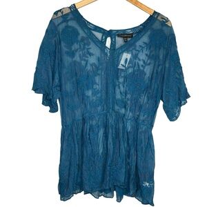 Lane Bryant Teal Embroidered Blouse NWT women’s plus size 18 / 20 sheer lace